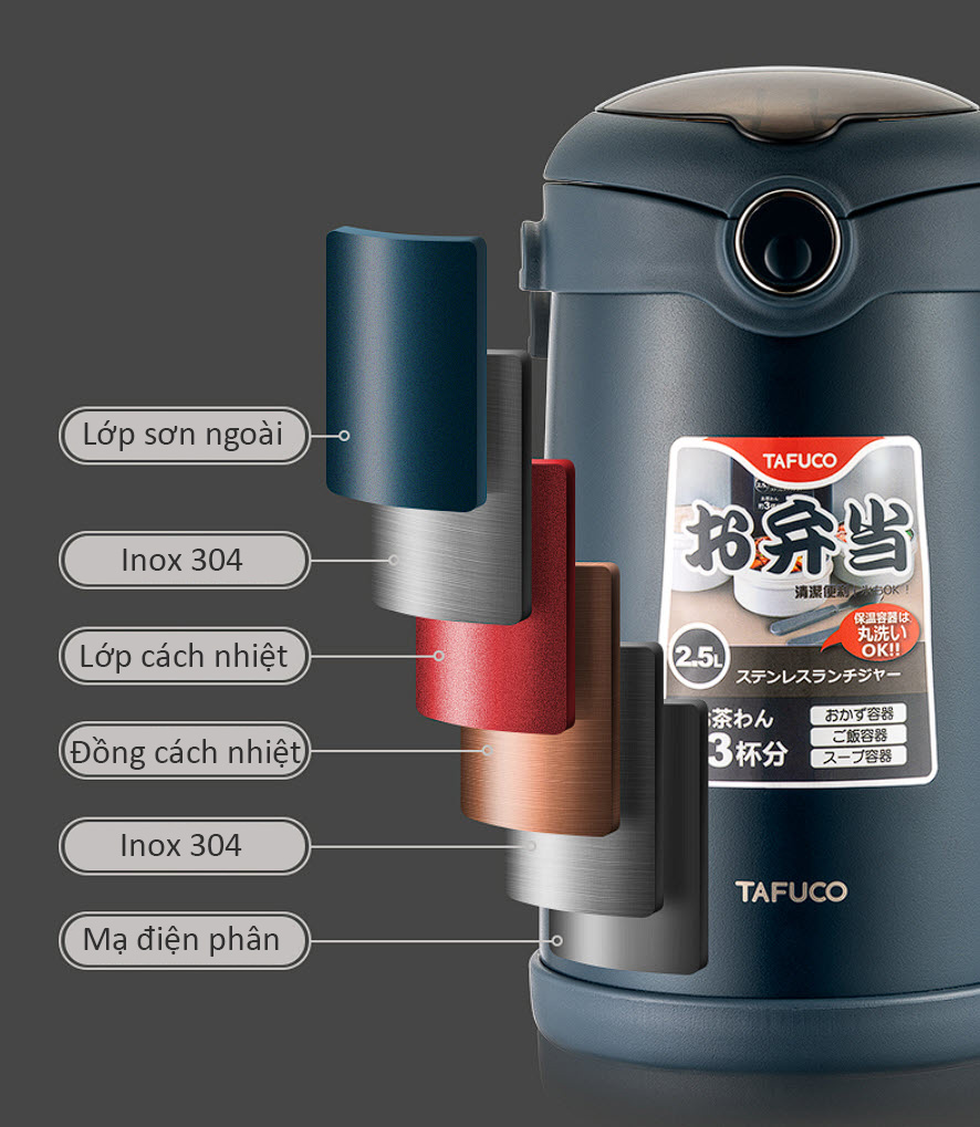 Hộp cơm giữ nhiệt inox y tế 316 cao cấp Tafuco T0390