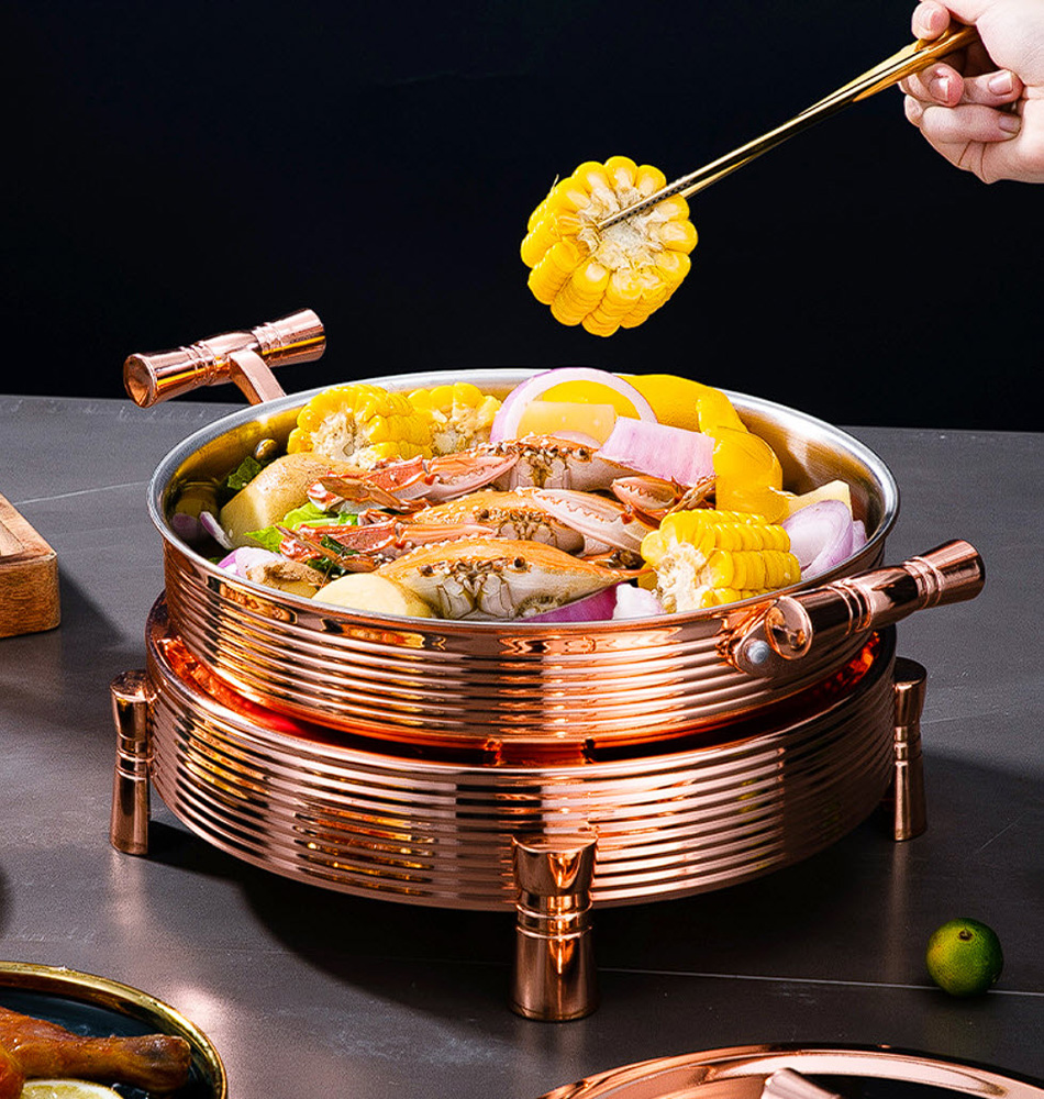 Nồi lẩu khô kèm bếp cồn Inox 304 mạ vàng size 22-28cm YSS01