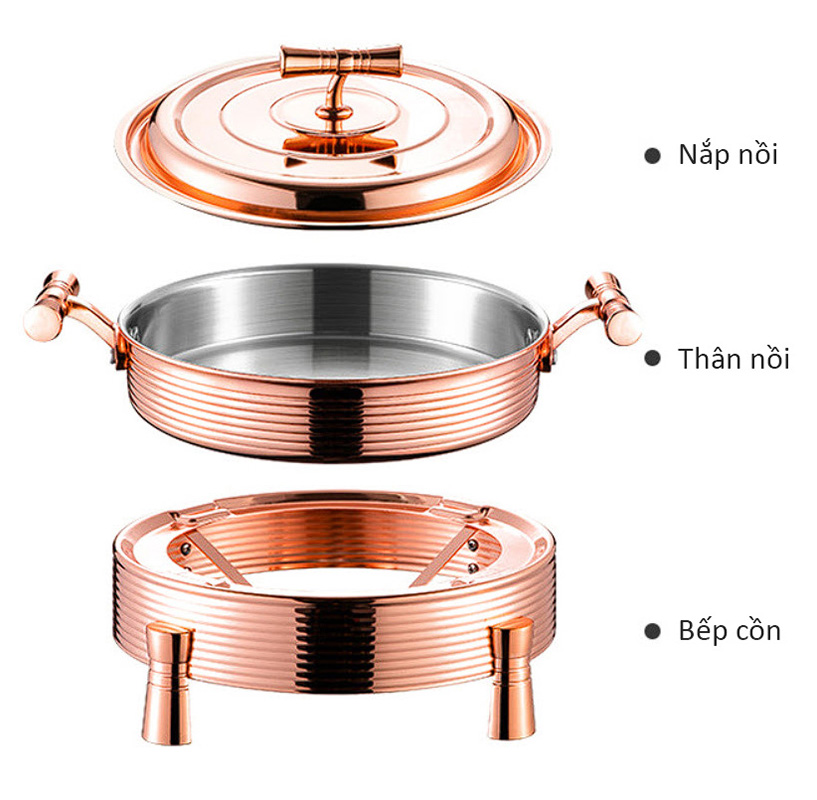 Nồi lẩu khô kèm bếp cồn Inox 304 mạ vàng size 22-28cm YSS01