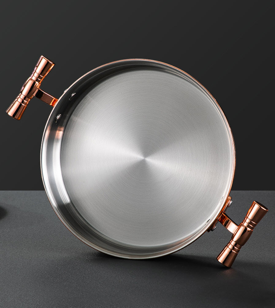 Nồi lẩu khô nồi hâm nóng buffet kèm bếp cồn Inox 304 mạ vàng size 22-28cm YSS01