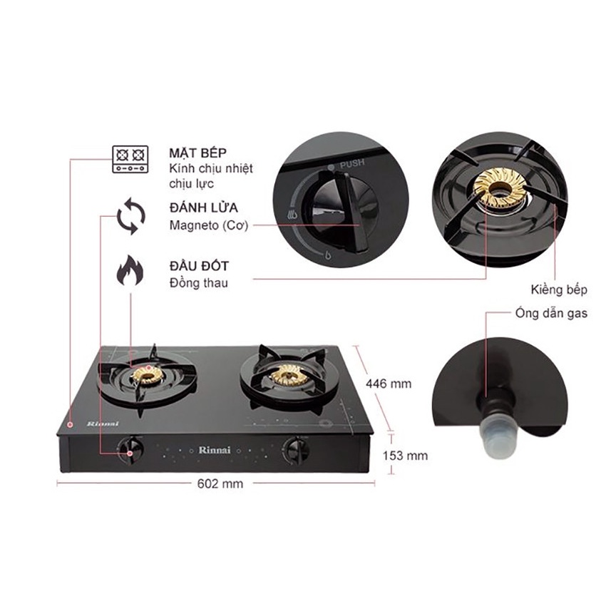 Bếp gas Rinnai RV-6Double Glass (B)/(SP)/(L) - HÀNG CHÍNH HÃNG 100%