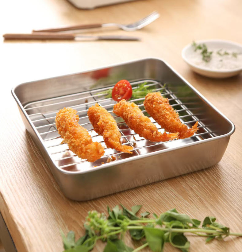 Khay lọc dầu cho nồi chiên không dầu, khay hứng dầu cho đồ chiên bằng inox 304 SJ012