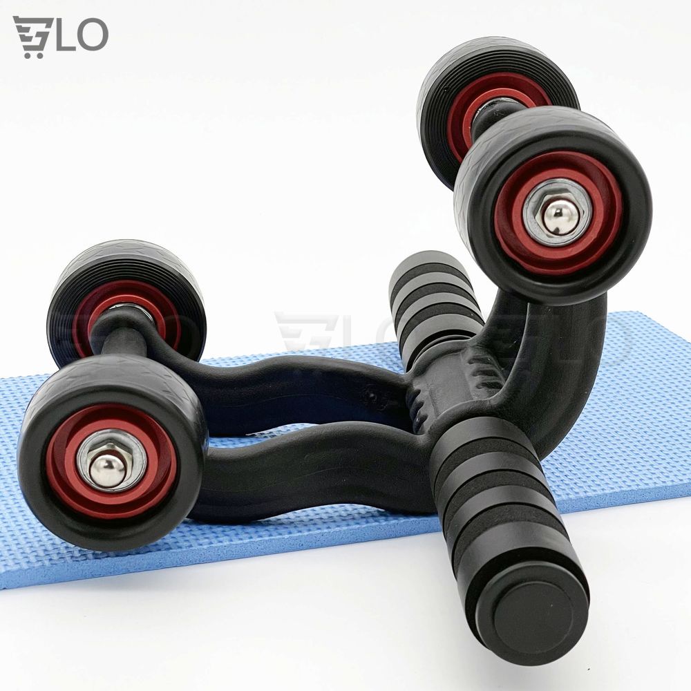 Con Lăn Tập Cơ Bụng 4 Bánh(AB Roller And Push Up Bar) Tặng Kèm Thảm Lót Gối