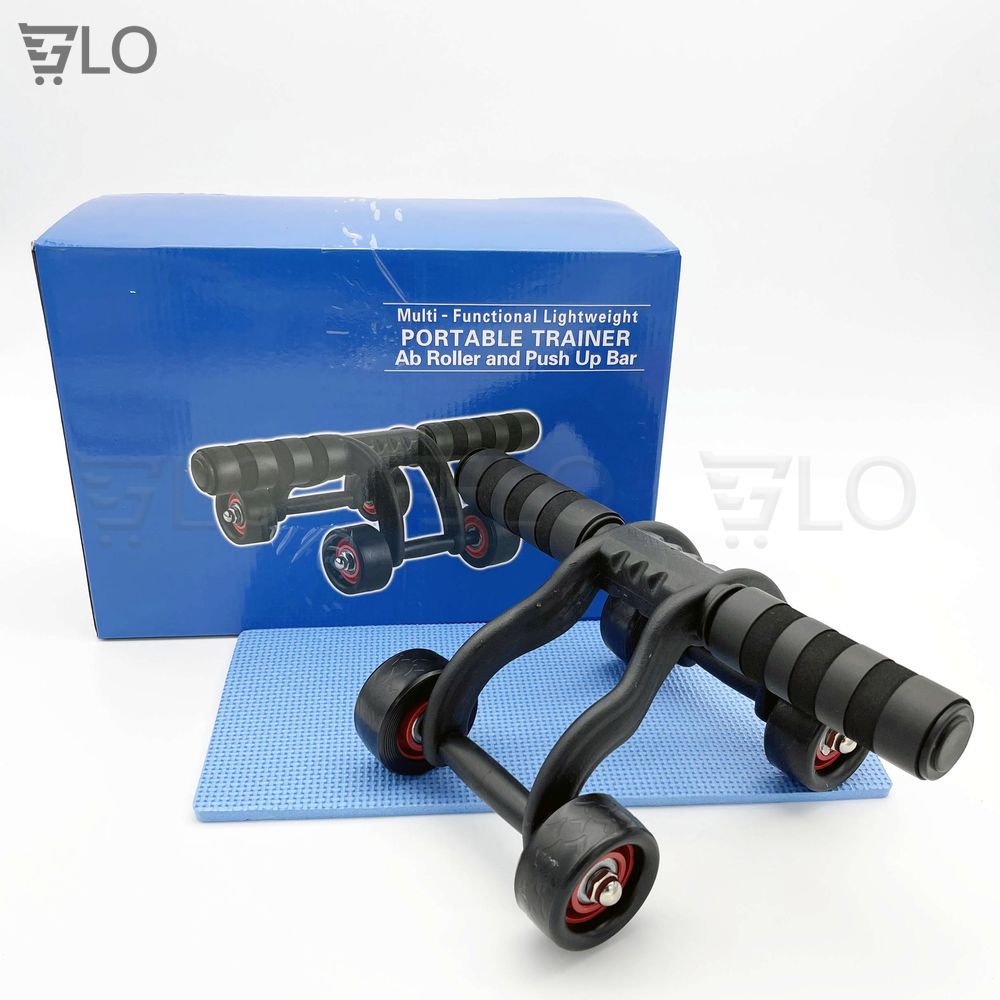 Con Lăn Tập Cơ Bụng 4 Bánh(AB Roller And Push Up Bar) Tặng Kèm Thảm Lót Gối