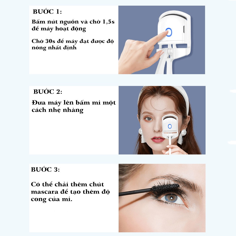 Dụng Cụ Uốn Lông Mi Bằng Nhiệt Sạc USB Với 2 Mức Nhiệt