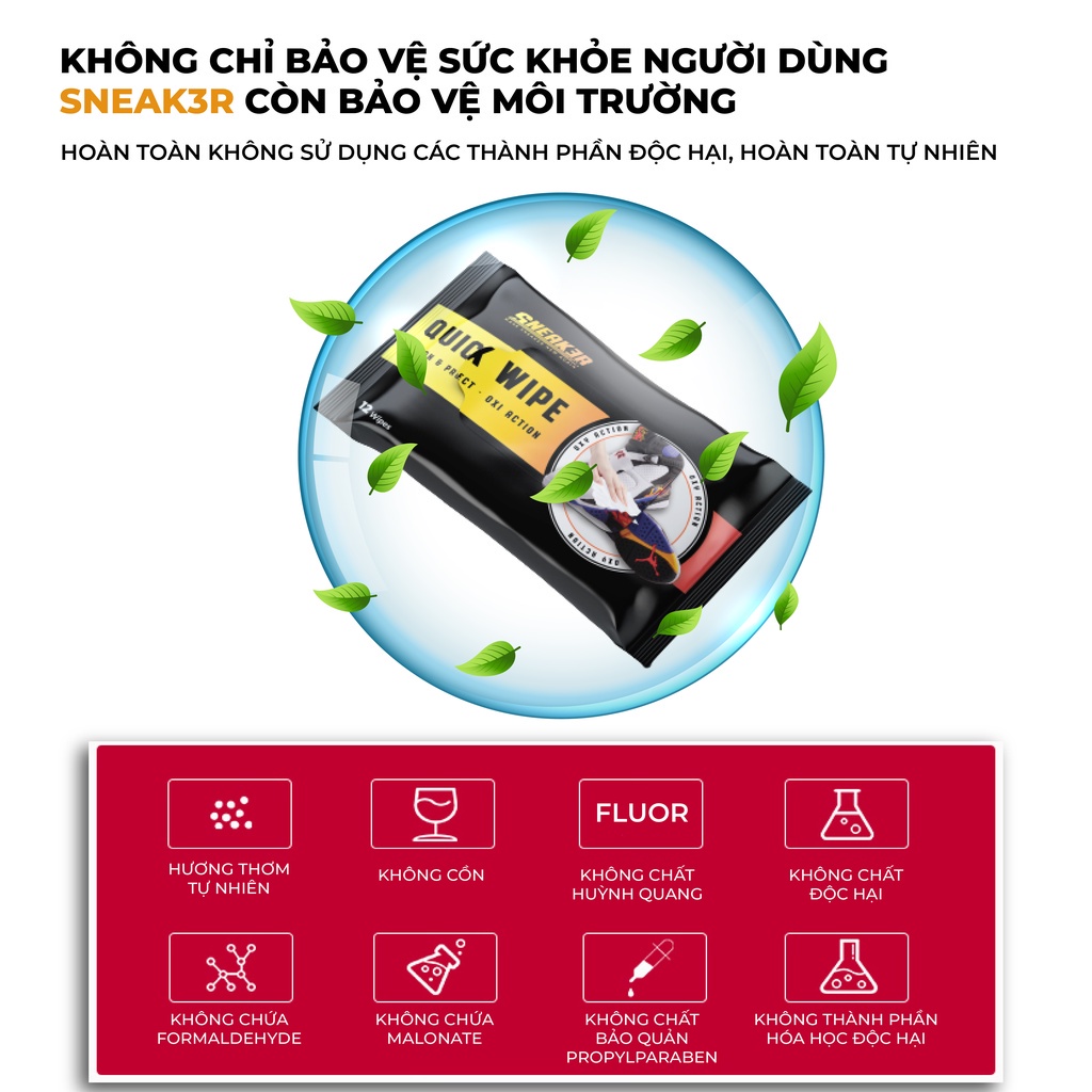 Khăn Lau Sạch Giày Nhanh Quick Wipe SNEAK3R Công Nghệ Oxi Action
