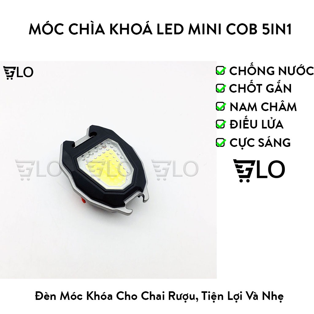 Móc Chìa Khoá Đèn Pin Led Mini COB 5in1 800 Lumens Đa Dụng Có Mở Bia, Châm Thuốc, Vặn Ốc Vít, Nam Châm, Còi Cấp Cứu