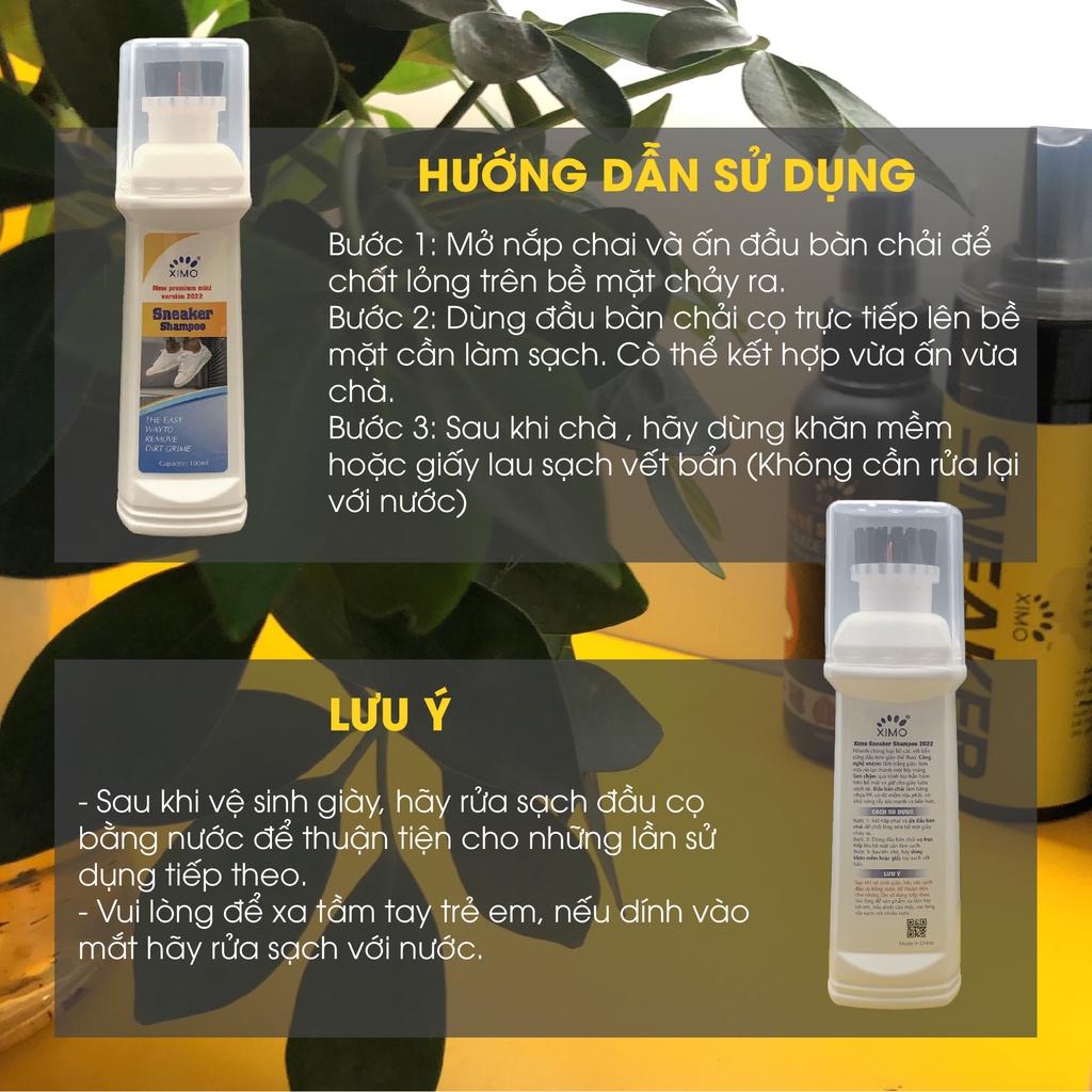 Chai Nước Lau Giày, Xịt Tẩy Trắng Giày Sneaker Shampoo Ximo, Giúp Vệ Sinh Vết Bẩn Nhanh Chóng Bản Premium