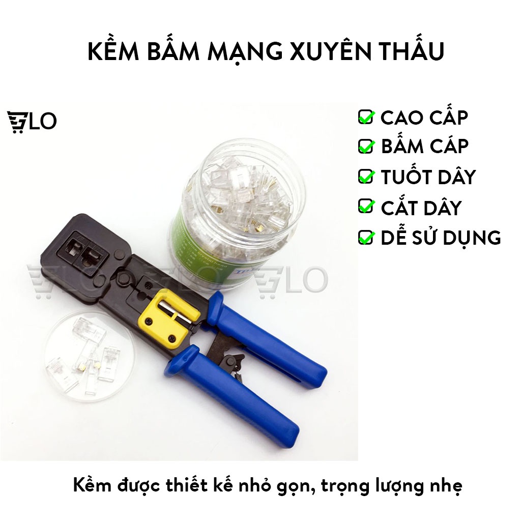 Kềm Bấm Mạng Xuyên Thấu, Combo 100 Đầu Hạt Mạng RJ45 TP-Link CAT6E/5E/5 Xuyên Thấu