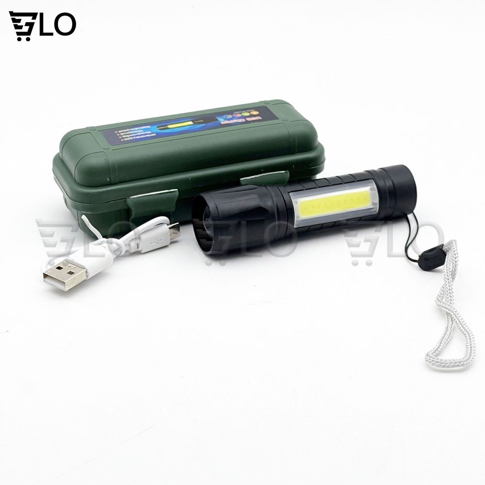 Đèn Pin Siêu Sáng Cao Cấp Mini M2, Có Zoom, 3 Chế Độ Sáng, Có Đèn COB Bên Hông, Kèm Dây Sạc Fullbox