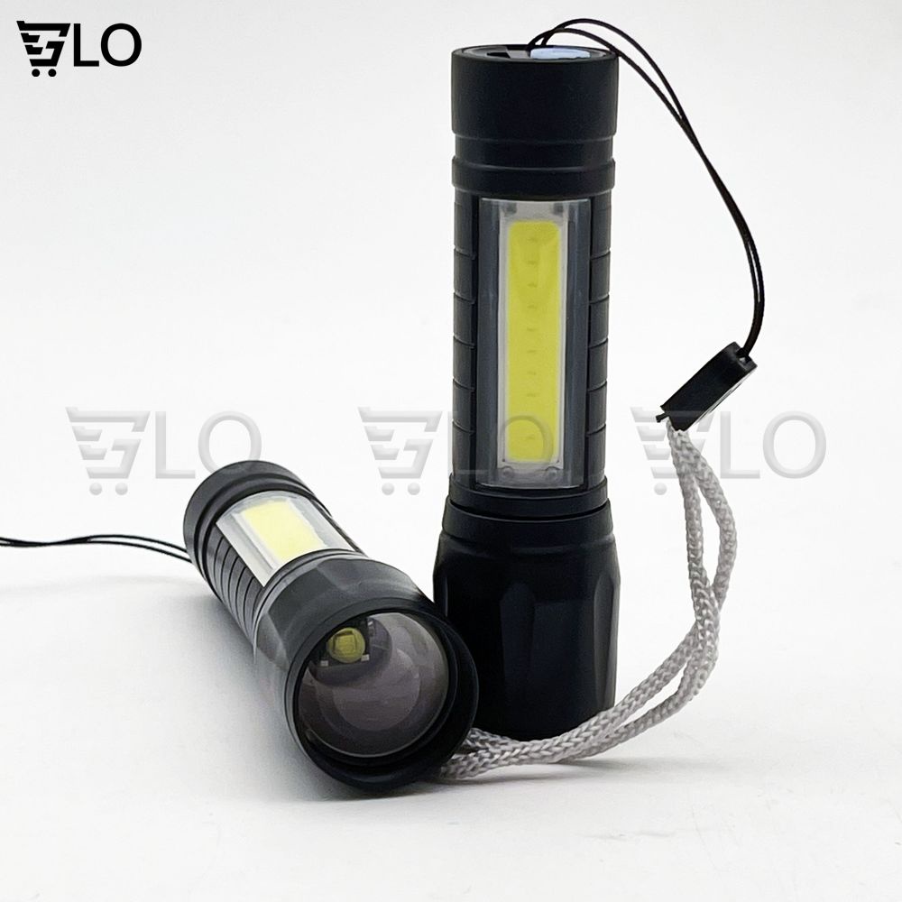 Đèn Pin Siêu Sáng Cao Cấp Mini M2, Có Zoom, 3 Chế Độ Sáng, Có Đèn COB Bên Hông, Kèm Dây Sạc Fullbox