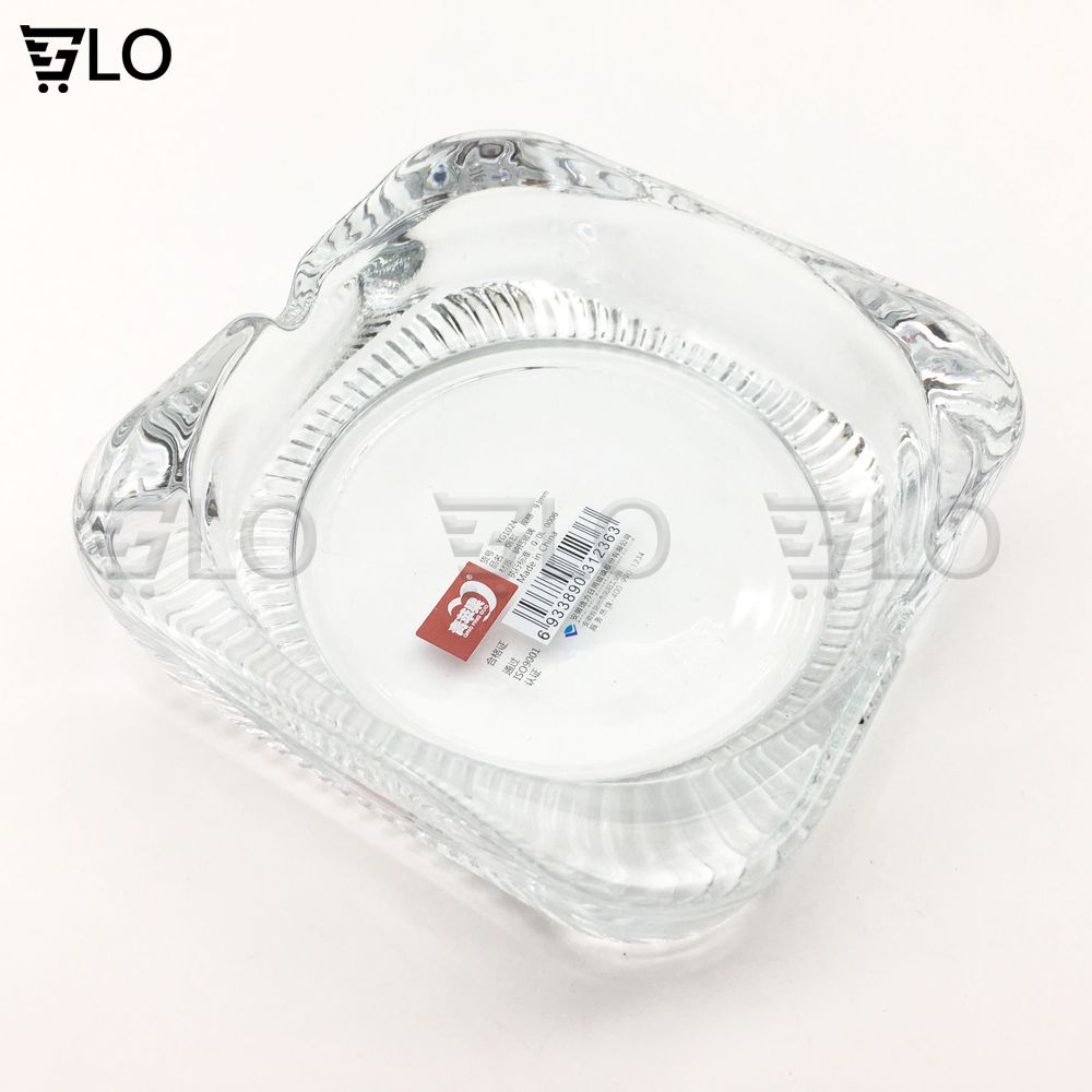 Gạt Tàn Thuốc Thủy Tinh Vuông Bông Nhỏ 9.2cm Cao Cấp