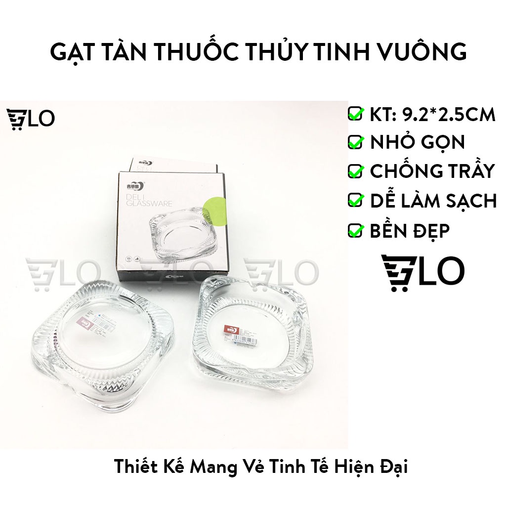 Gạt Tàn Thuốc Thủy Tinh Vuông Bông Nhỏ 9.2cm Cao Cấp