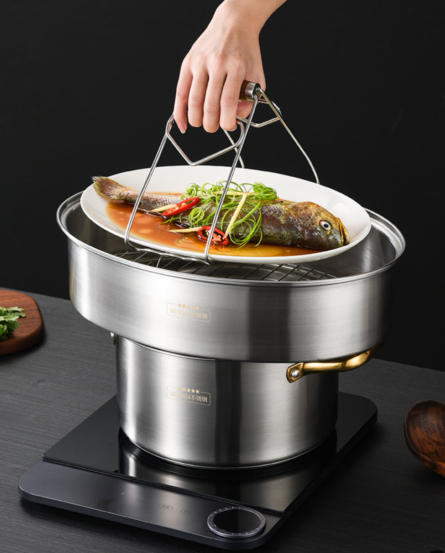 Nồi hấp cá inox 304 đa năng BXH14 nồi soup 24cm kèm 2 ngăn hấp