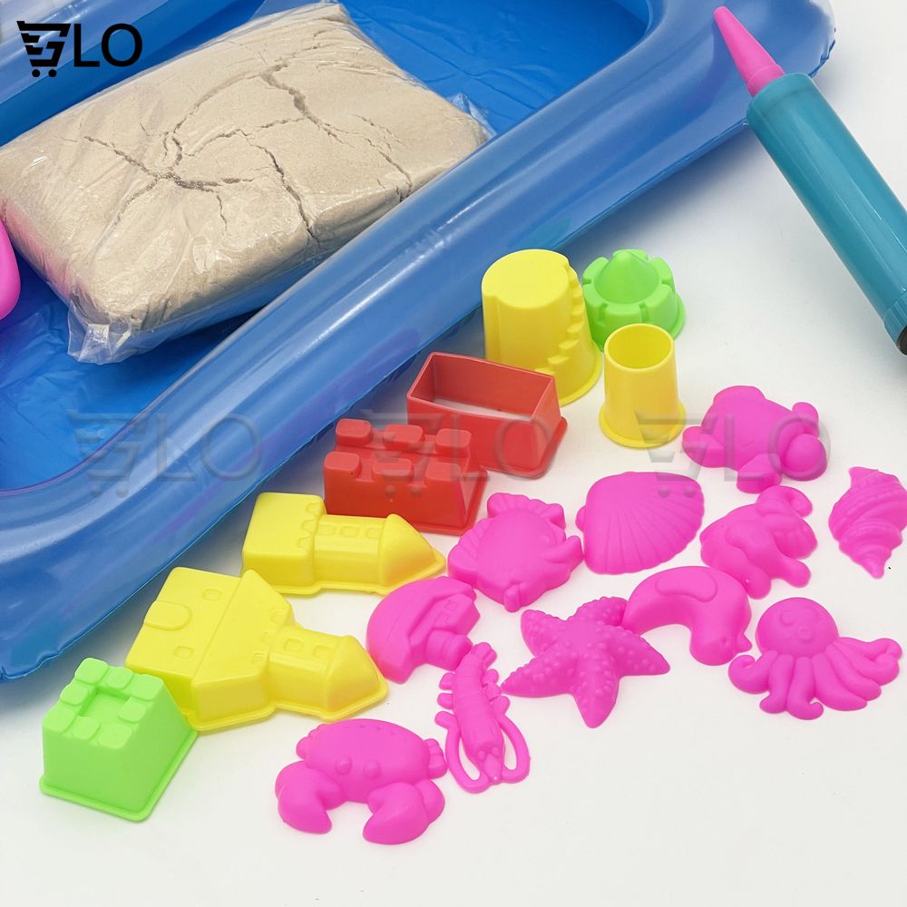 Hộp Đồ Chơi Cát Động Lực Dành Cho Bé, Đủ Bộ Khuôn, Bể, 1kg Cát Vi Sinh An Toàn Cho Trẻ Em