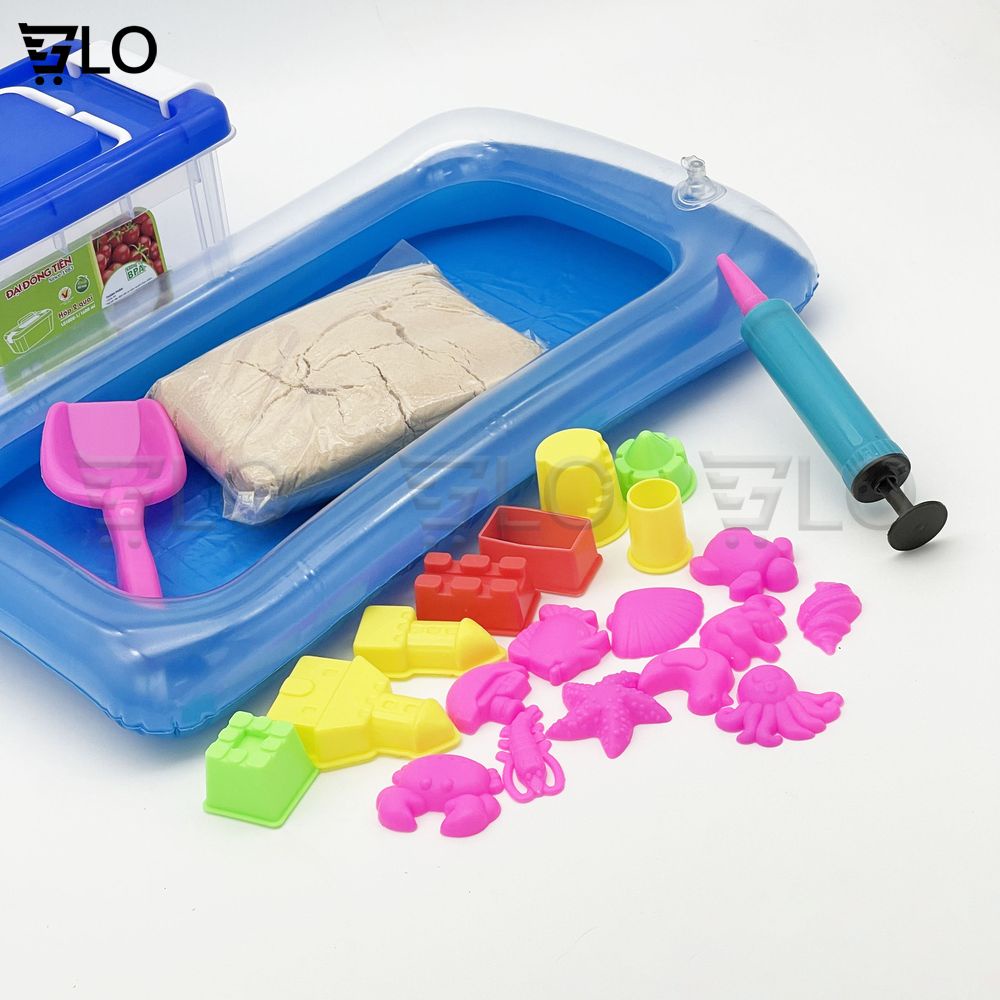 Hộp Đồ Chơi Cát Động Lực Dành Cho Bé, Đủ Bộ Khuôn, Bể, 1kg Cát Vi Sinh An Toàn Cho Trẻ Em
