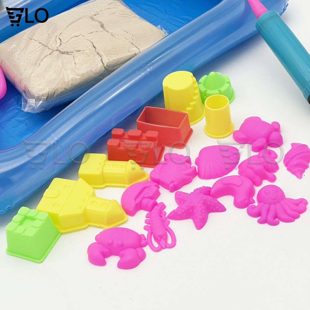 Hộp Đồ Chơi Cát Động Lực Dành Cho Bé, Đủ Bộ Khuôn, Bể, 1kg Cát Vi Sinh An Toàn Cho Trẻ Em