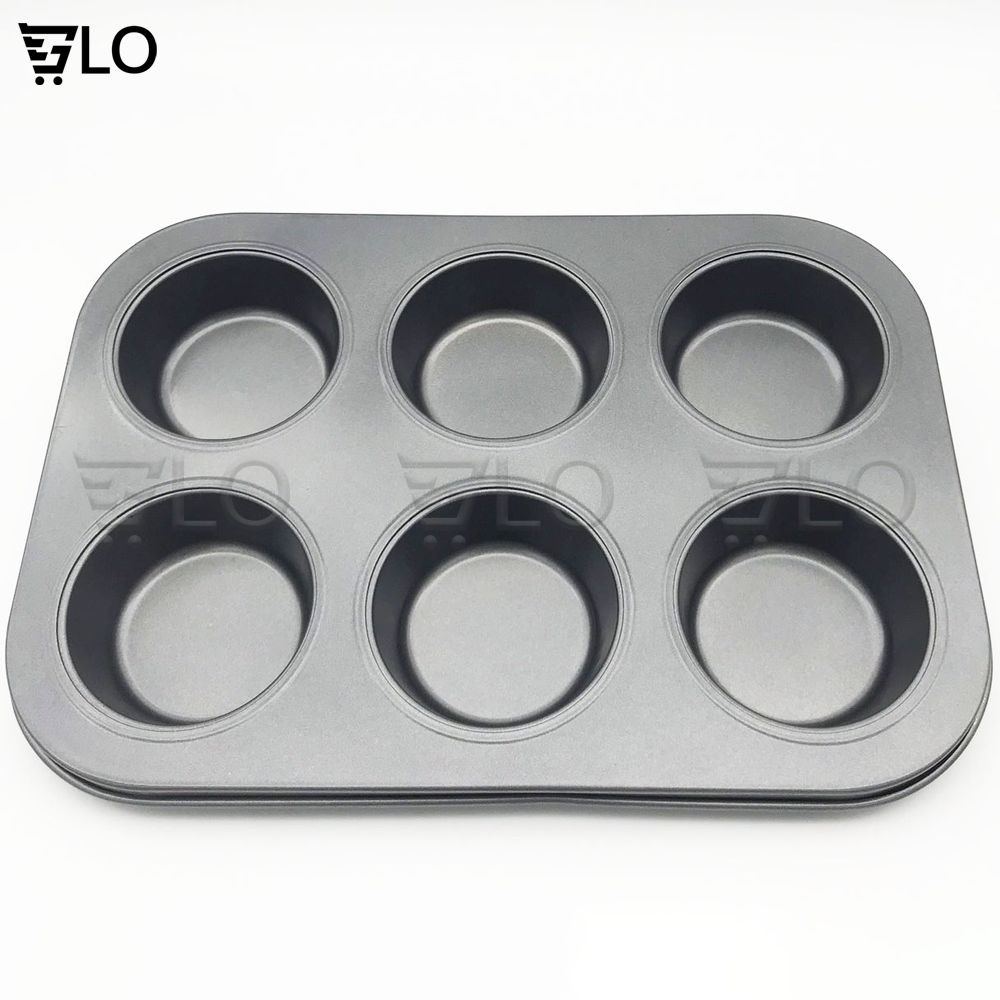 Khuôn Nướng Làm Bánh Cupcake, Muffin, Rau Câu 6 Ô Kích Thước 26x19x2,5cm