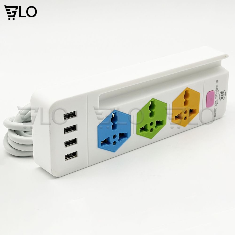Ổ CẮM ĐIỆN CYX K204 Có 4 Cổng USB Sạc Đa Năng, 3 Ổ Cắm 3 Chấu, Dây Dài 3M Công Suất 2500W, Có Khe Gác Điện Thoại