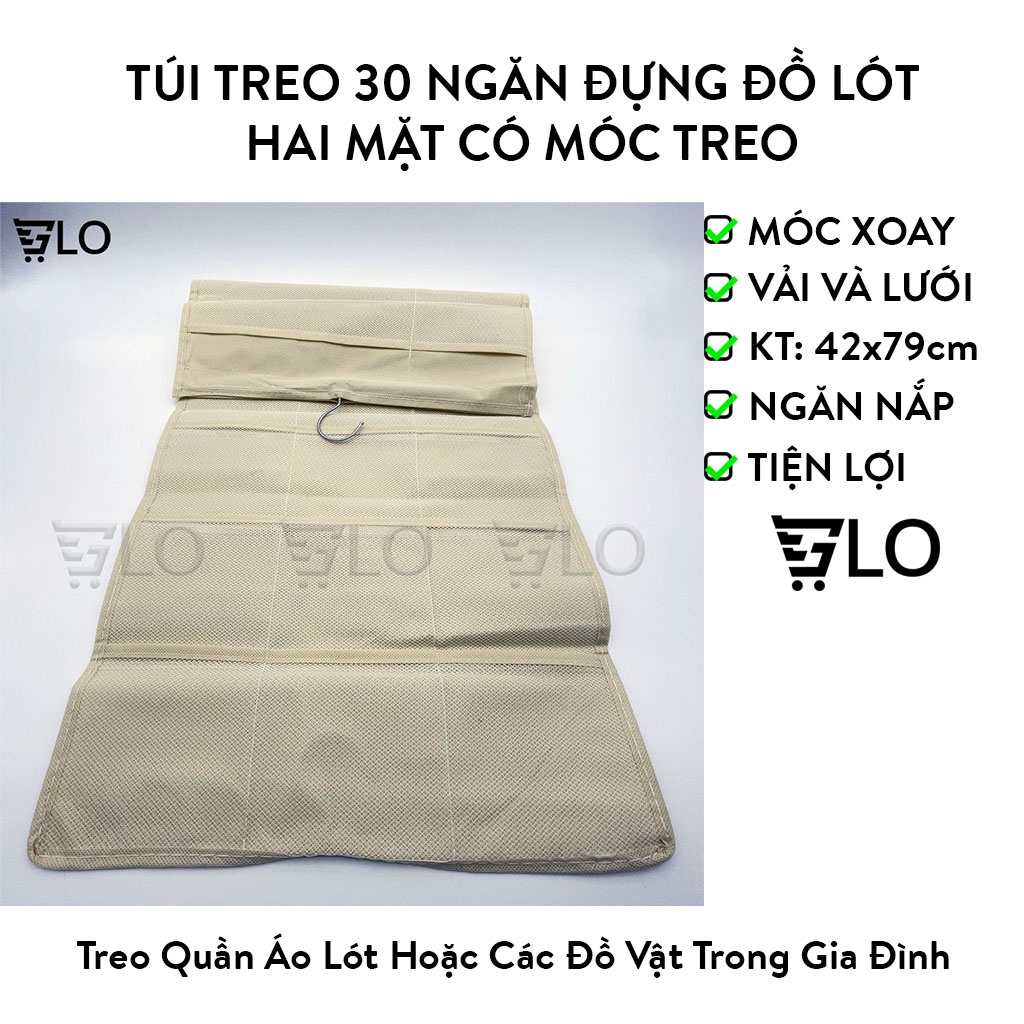 Túi Treo 30 Ngăn (Ô) Đựng Đồ Lót, Quần Áo Lót, Tất Vớ, Đồ Dùng 2 Mặt Có Móc Treo
