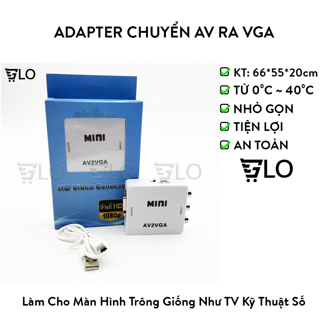 Box Chuyển AV Ra VGA Mini, Bộ Adapter AV2VGA Chuyển Đổi AV Sang VGA