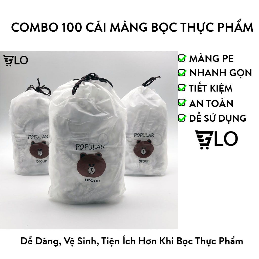 Combo 100 Cái Màng Bọc Thực Phẩm Chun Buộc Co Giãn Hình Gấu, Có Thể Tái Sử Dụng