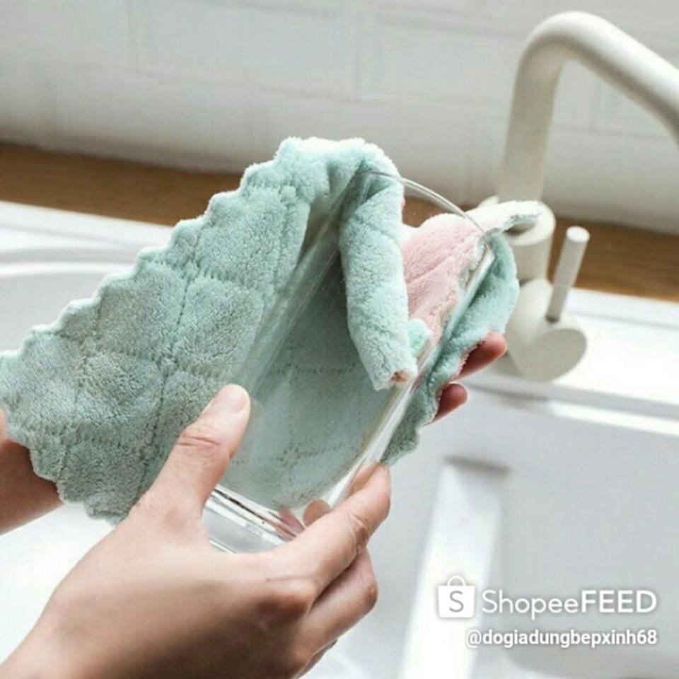 Khăn Lau Đa Năng Không Bụi Lau Màn Hình, Bếp, Bát Đĩa, Cốc Chén Siêu Thấm Nước, Chống Dính Dầu Mỡ Hai Mặt 15x26cm