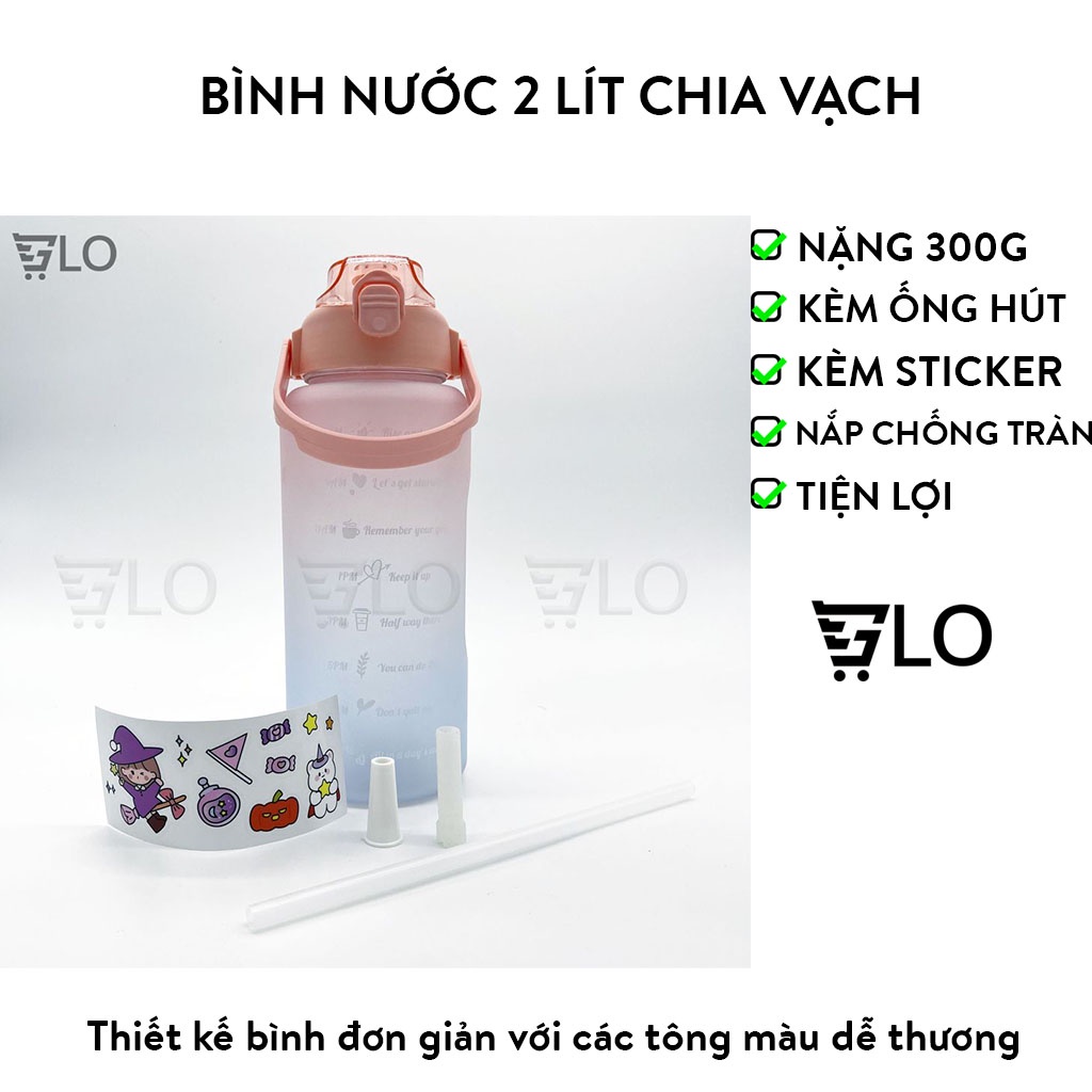 Bình Nước 2 Lít Chia Vạch Dành Cho Người Tập Gym Người Lười Uống Nước