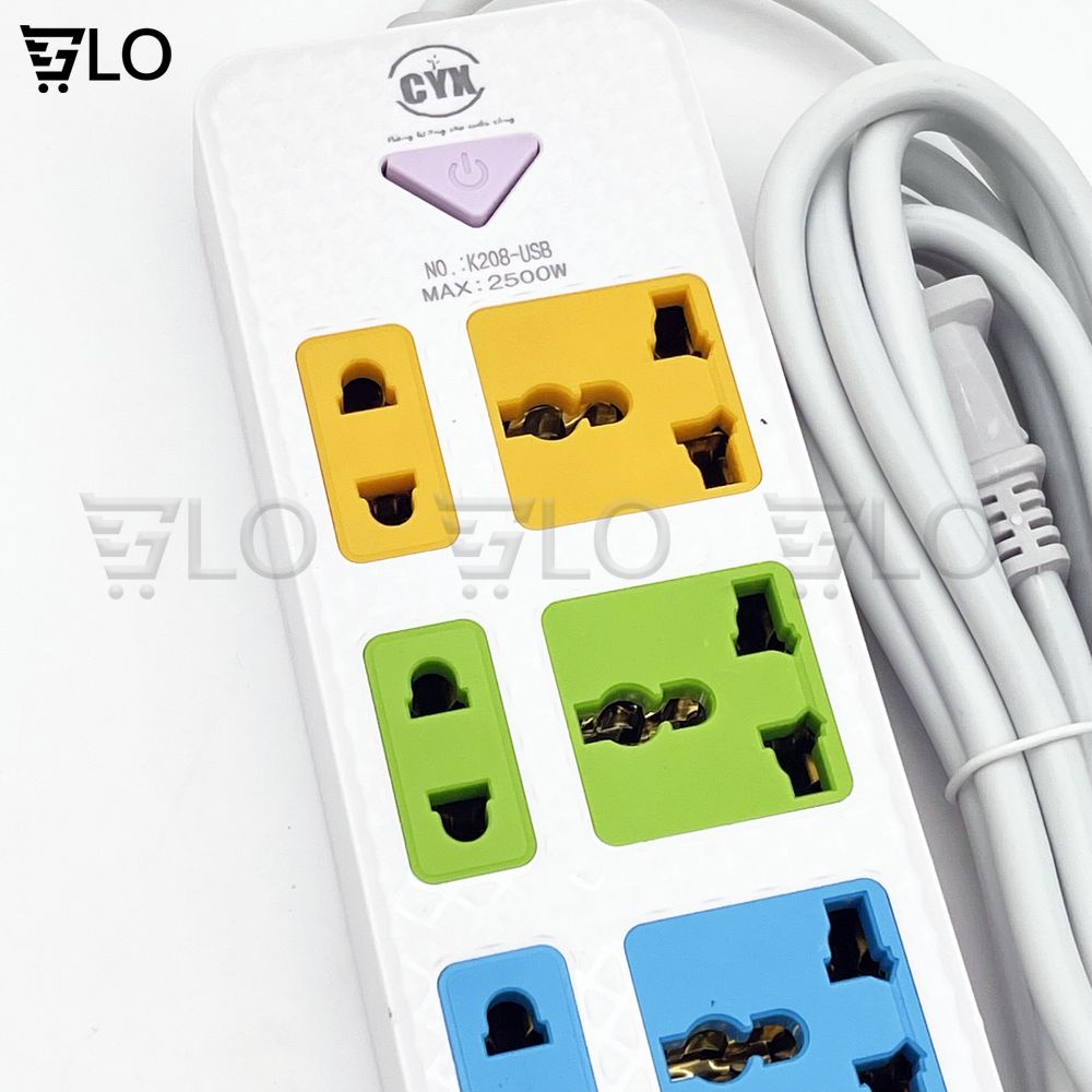 Ổ Cắm Điện CYX K208 K218 K238 Tích Hợp Cổng Sạc USB Đa Năng, Nhiều Lỗ Cắm, Công Suất 2500W