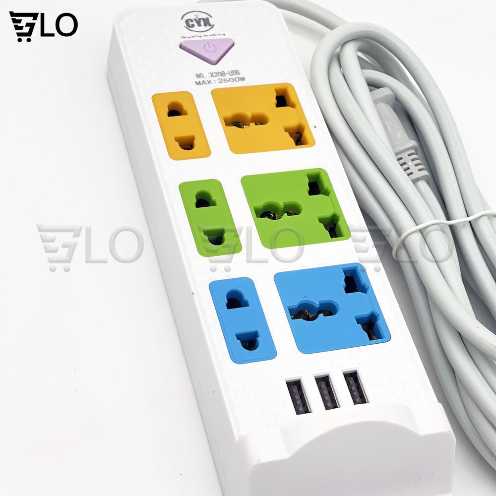 Ổ Cắm Điện CYX K208 K218 K238 Tích Hợp Cổng Sạc USB Đa Năng, Nhiều Lỗ Cắm, Công Suất 2500W