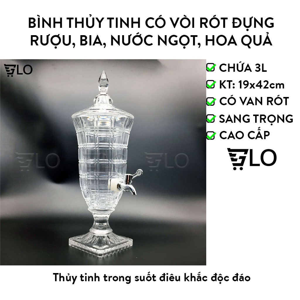 Bình Thủy Tinh 3 Lít Có Vòi Rót Đựng Rượu, Bia, Nước Ngọt, Hoa Quả