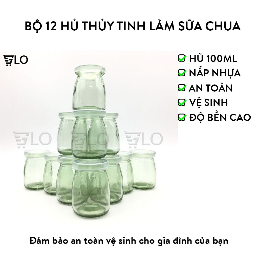 Combo 12 Hủ Đựng Sữa Chua Thủy Tinh 100ml Nắp Nhựa, Hũ Đựng Gia Vị, Chưng Yến