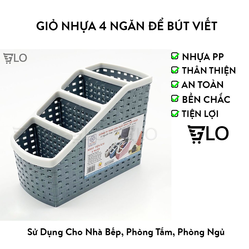 Giỏ Nhựa 4 Ngăn Để Bút Viết Vật Dụng