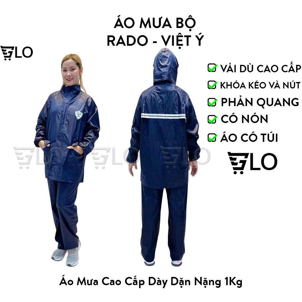 Áo Mưa Bộ Vải Dù Có Phản Quang, Siêu Bền Không Thấm Nước Đủ Size Từ M Đến 5XL Hàng Rado, Việt Ý