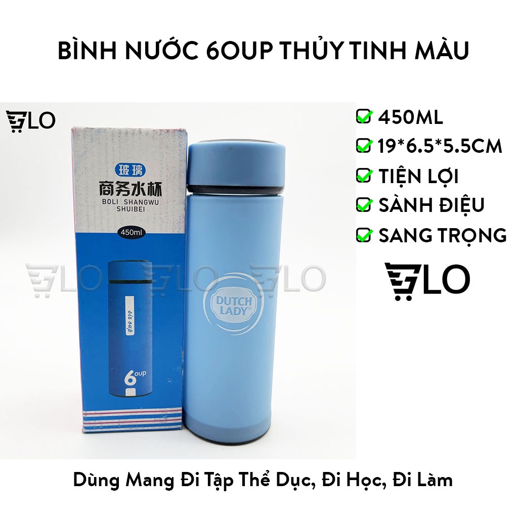 Bình Nước 6oup Thủy Tinh Màu Giữ Nhiệt Bọc Nhựa 450ml