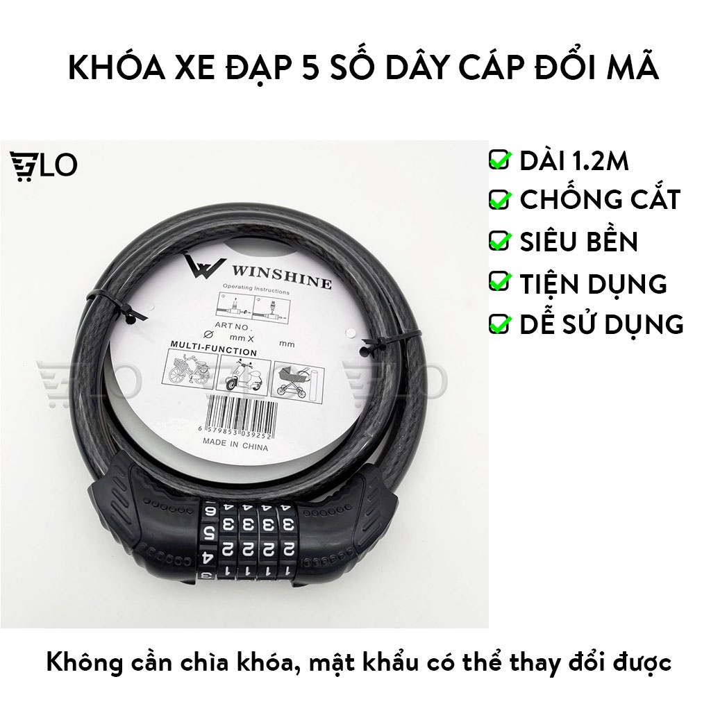 Khóa Xe Đạp 5 Số Dây Cáp Đổi Mã Dài 1.2m