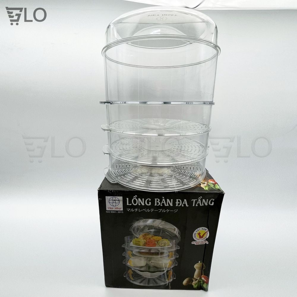 Lồng Bàn Trong Suốt 4 Tầng Đậy Thức Ăn Giữ Nhiệt, Chống Bụi, Chất Liệu Nhựa Mica
