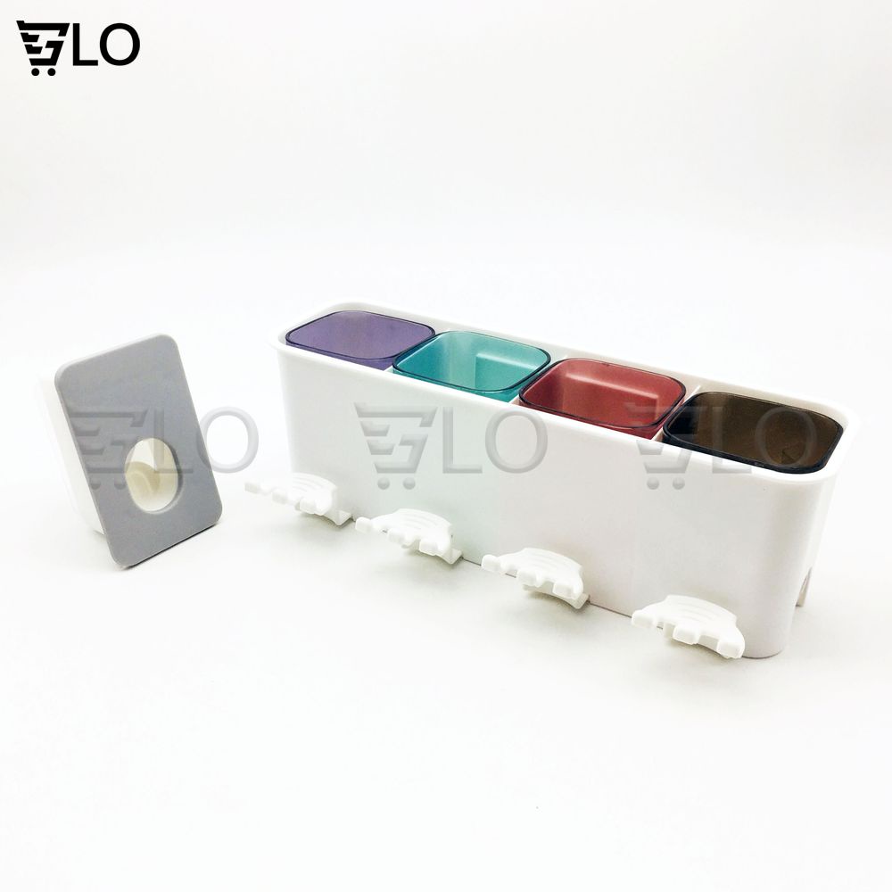 Kệ 4 Ngăn Kèm 4 Ly Đựng Kem Đánh Răng, Bản Chải