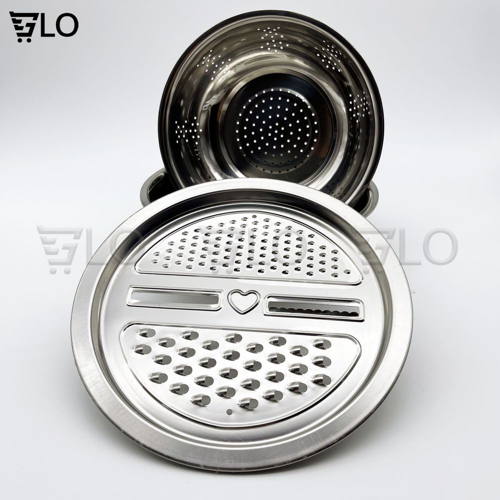 Bộ Bào Nạo Rau Củ Kiêm Rổ Và Chậu Inox Cao Cấp Đa Năng