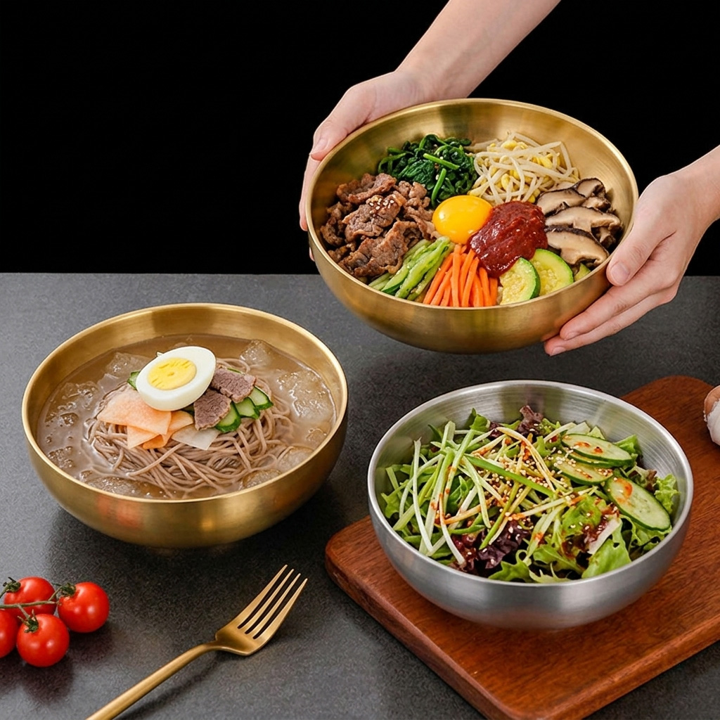 Tô Inox 304 2 Lớp Cách Nhiệt PBCP16 Bát Đựng Mì Lạnh Hàn Quốc, Ramen, Salad Cao Cấp