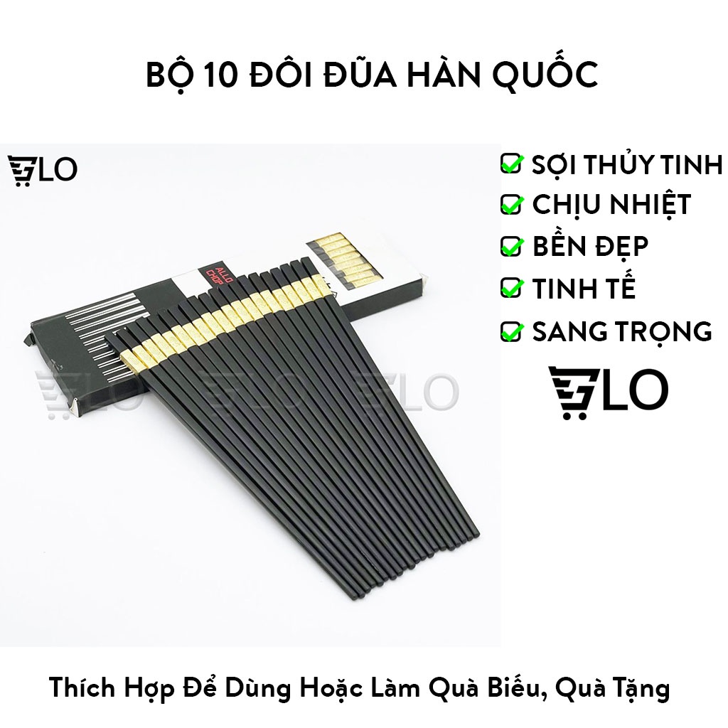 Bộ 10 Đôi Đũa Mạ Vàng, Đũa Hợp Kim Chống Mốc Hàn Quốc