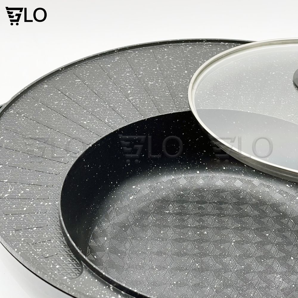 Chảo Lẩu Nướng Điện Tròn 2 Ngăn 2 In 1 Cao Cấp