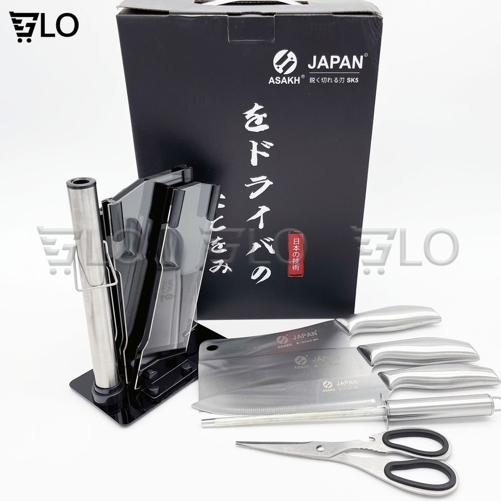 Bộ Dao Nhật Bản Seki 5 Món Làm Từ Thép Không Gỉ Có Kệ Để Dao