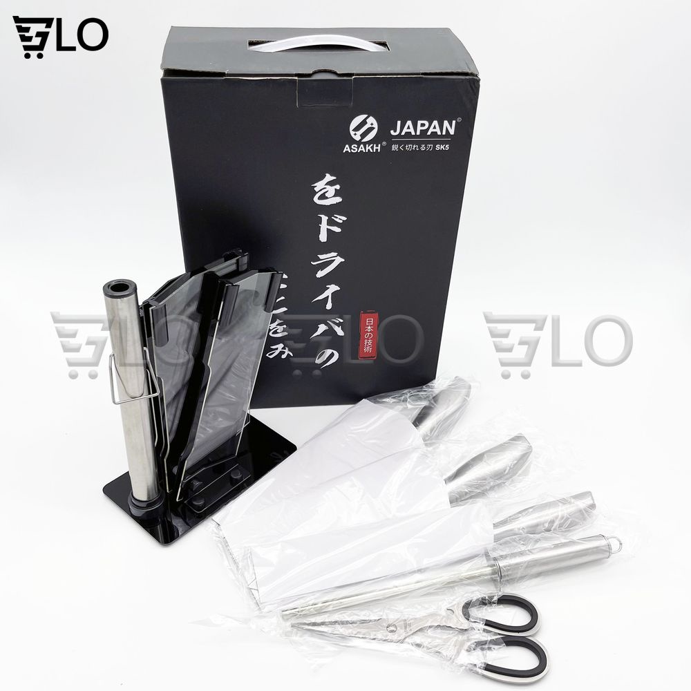 Bộ Dao Nhật Bản Seki 5 Món Làm Từ Thép Không Gỉ Có Kệ Để Dao