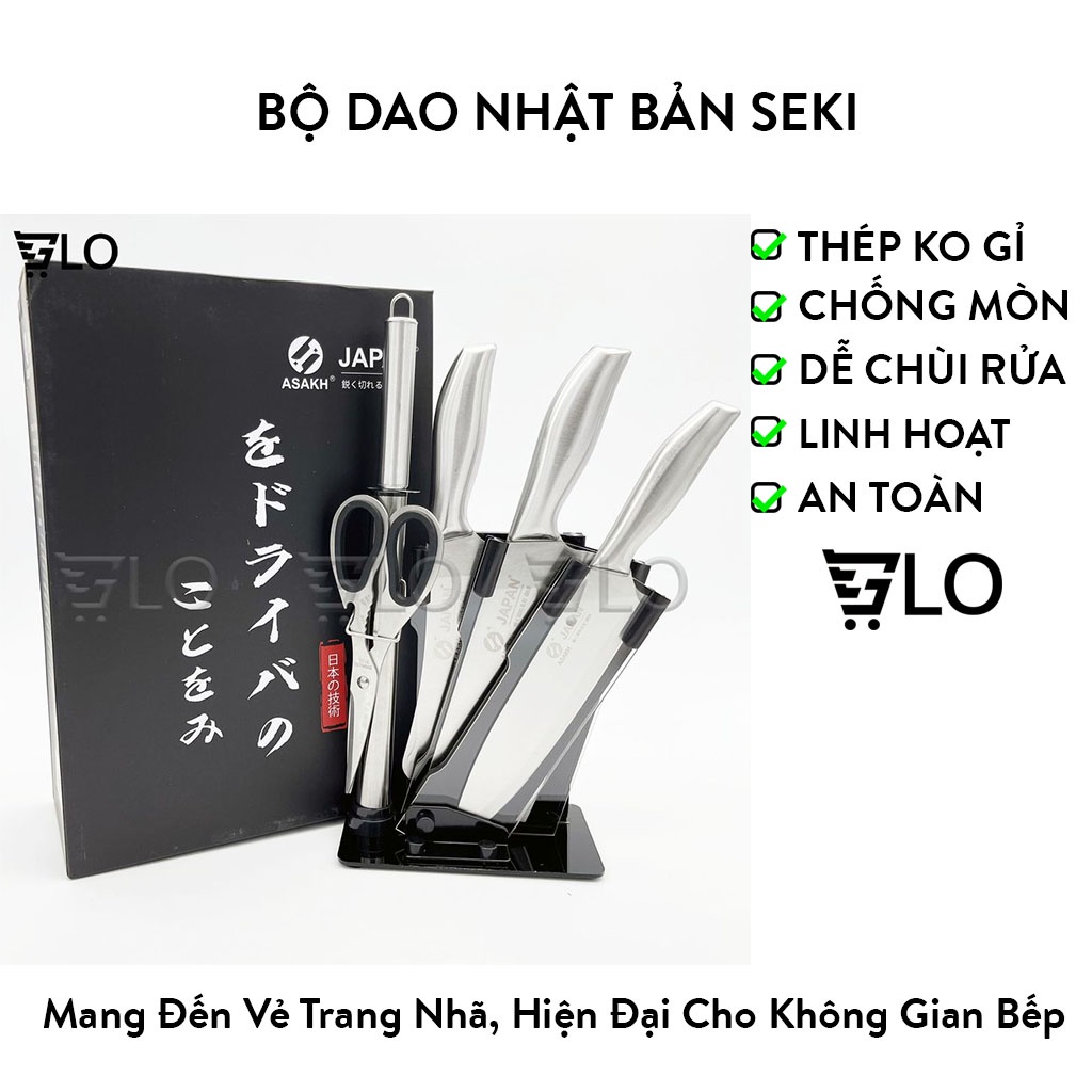 Bộ Dao Nhật Bản Seki 5 Món Làm Từ Thép Không Gỉ Có Kệ Để Dao