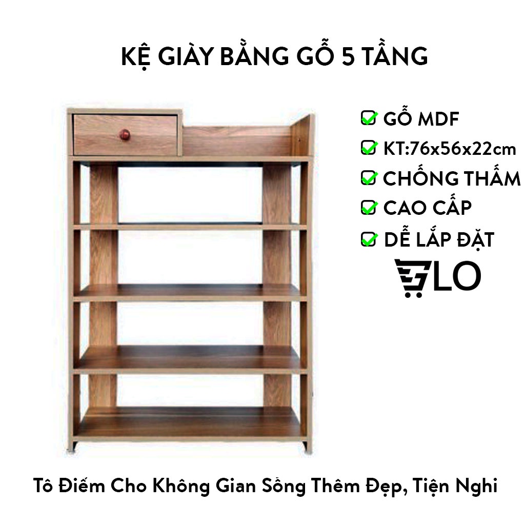 Kệ Giày Bằng Gỗ 5 Tầng Có Ngăn Kéo