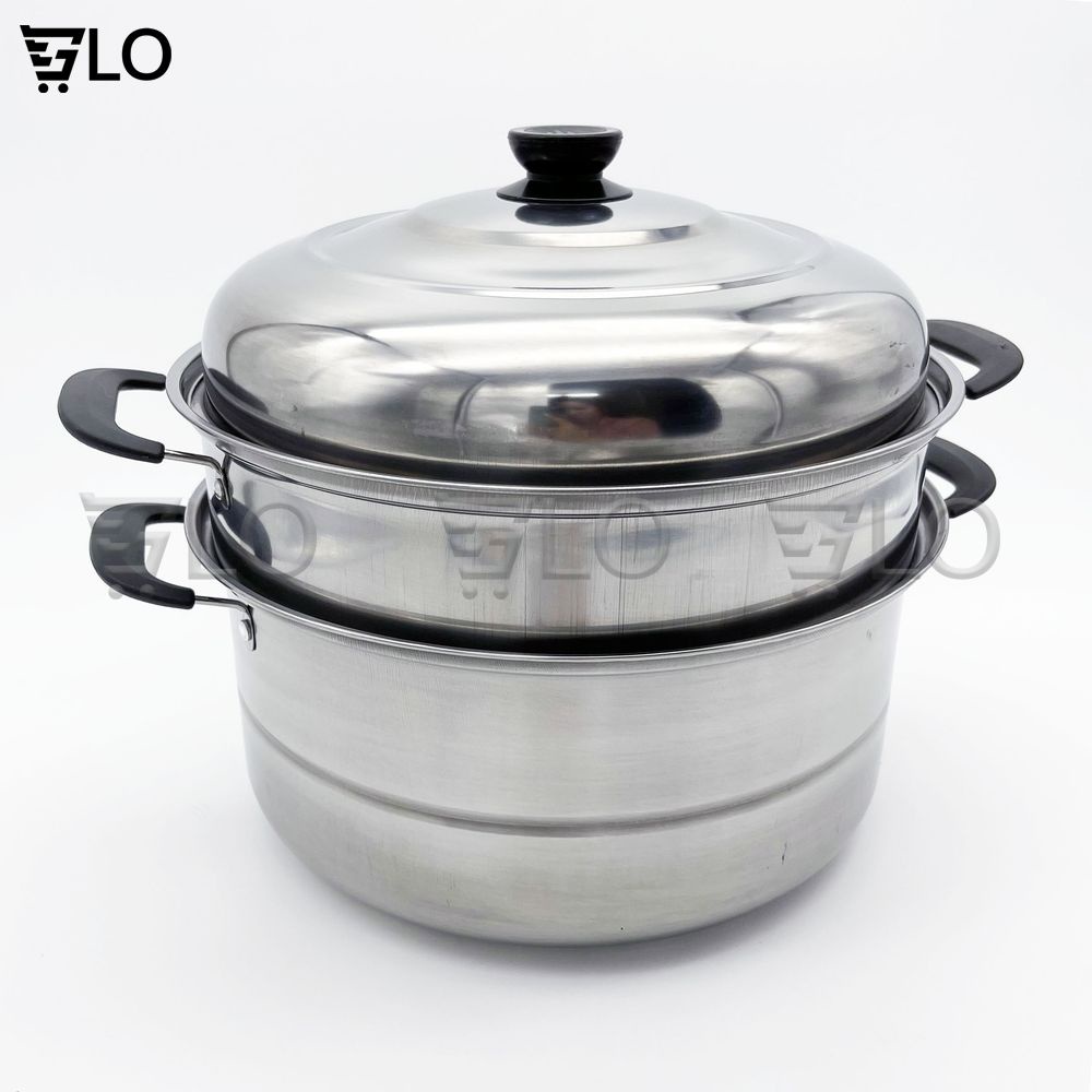 Nồi Hấp Bánh Bao, Cơm, Xôi, Bánh Flan Inox 3 Tầng Dùng Được Bếp Từ