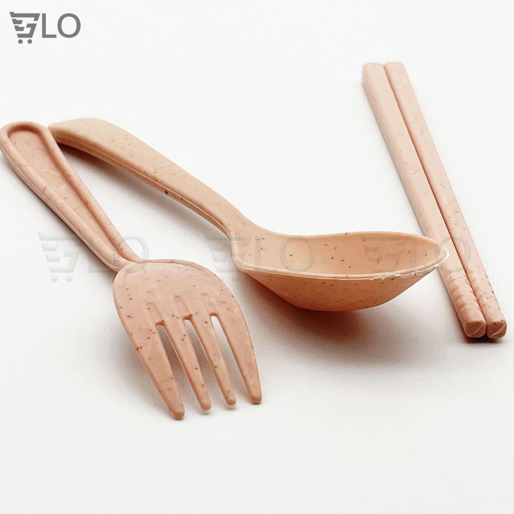 Bộ Muỗng Đũa Nĩa Dùng Bữa Kèm Hộp Đựng Nhựa Lúa Mạch