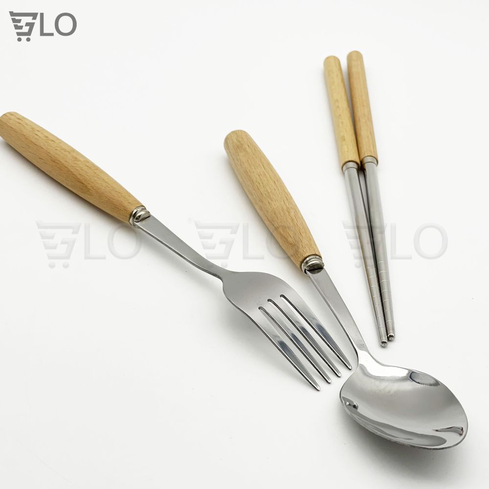 Bộ Muỗng Đũa Nĩa Dùng Bữa Kèm Hộp Đựng Nhựa Lúa Mạch