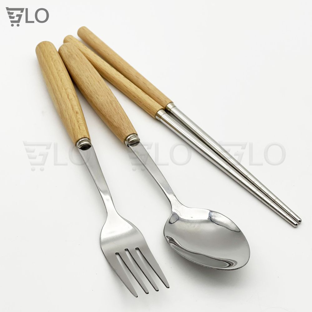Bộ Muỗng Đũa Nĩa Dùng Bữa Kèm Hộp Đựng Nhựa Lúa Mạch